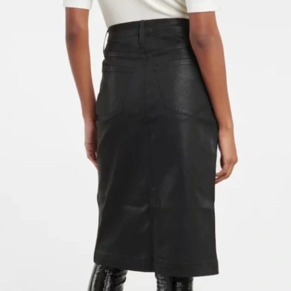 Frame Denim Coated Noir Pencil Skirt with Slit - Picture 3 of 8